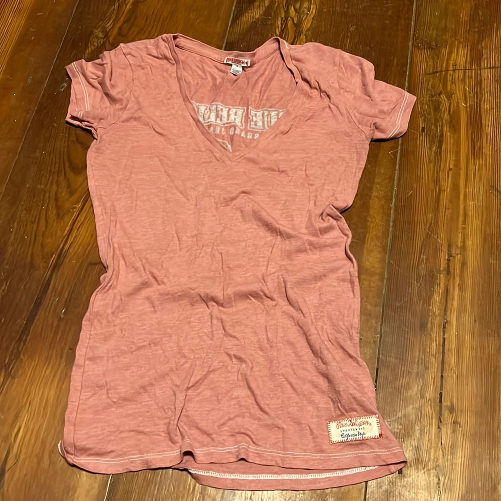True Religion semi-sheer T-shirt small pink with white stitching